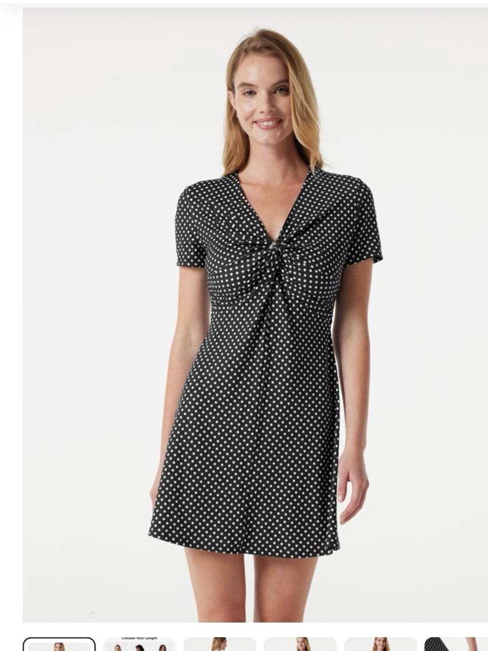 V Neck Short Sleeve Polka Dot Mini Casual Dress, Halara, Large